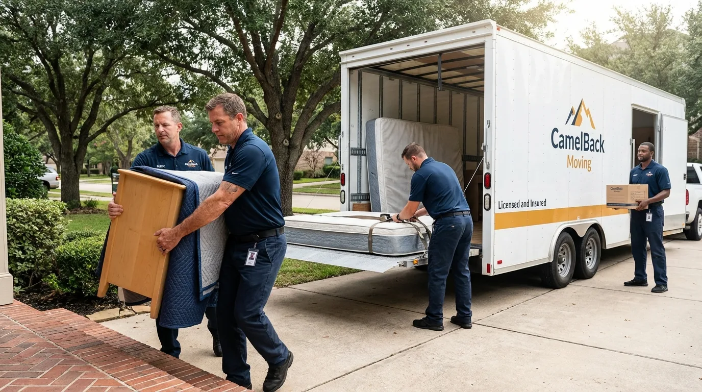 Crew loading residential truck for cross-state move from Bettendorf, IA