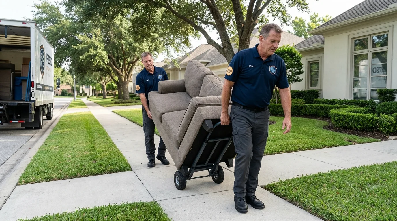 Local residential moving crew loading furniture in Bettendorf, IA